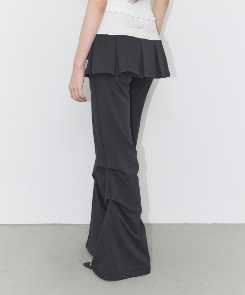 TWO-TONE PLEATED SKIRT PANTS BLACK