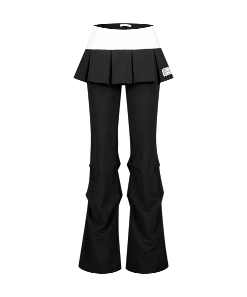 TWO-TONE PLEATED SKIRT PANTS BLACK
