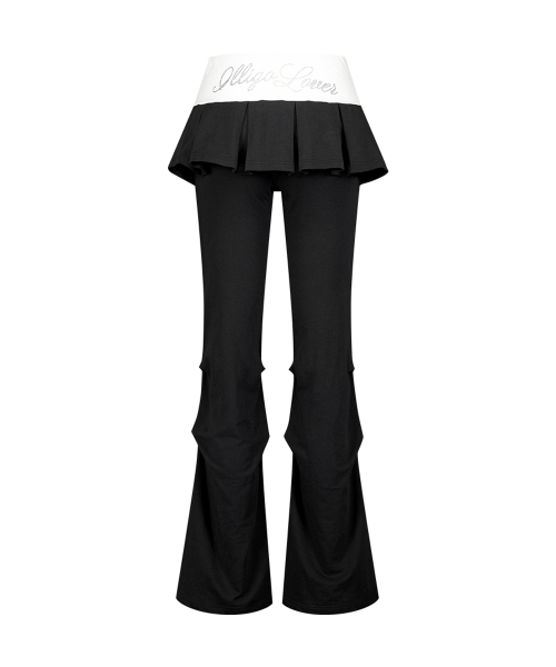 TWO-TONE PLEATED SKIRT PANTS BLACK