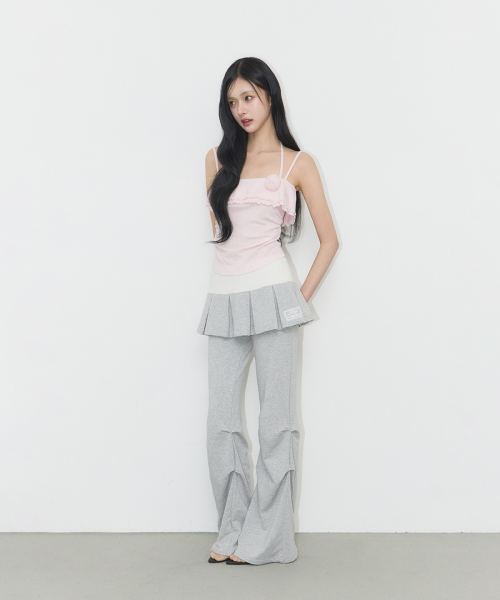 TWO-TONE PLEATED SKIRT PANTS MELANGE