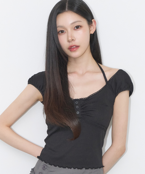 BUTTON HALTER SLEEVELESS BLACK