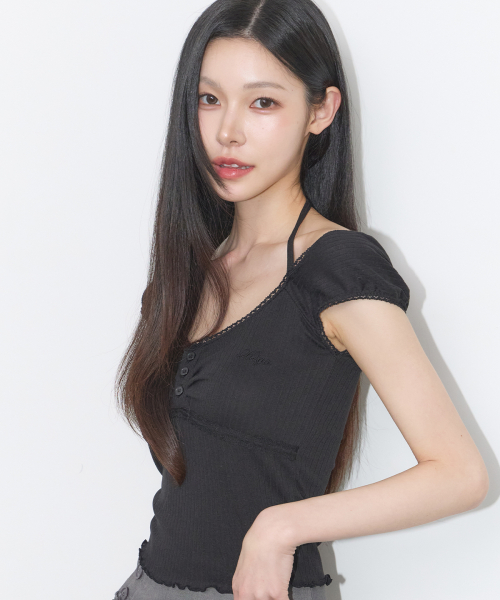 BUTTON HALTER SLEEVELESS BLACK