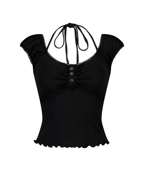 BUTTON HALTER SLEEVELESS BLACK