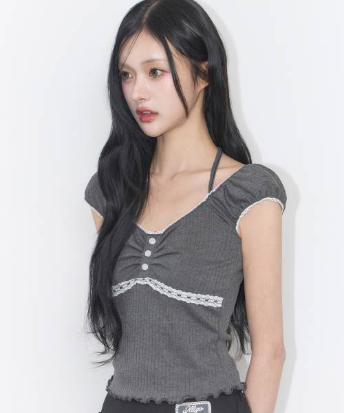 BUTTON HALTER SLEEVELESS CHARCOAL