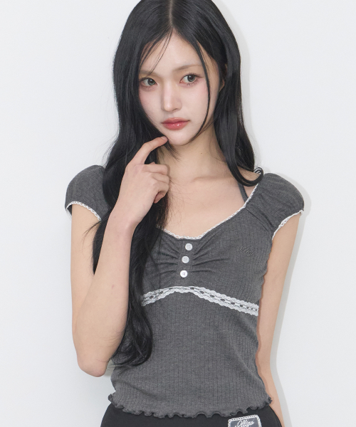 BUTTON HALTER SLEEVELESS CHARCOAL