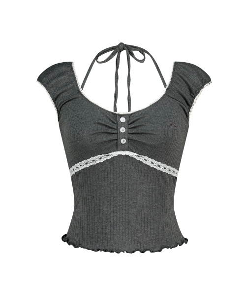 BUTTON HALTER SLEEVELESS CHARCOAL