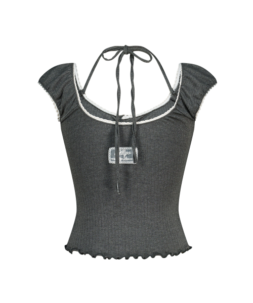 BUTTON HALTER SLEEVELESS CHARCOAL