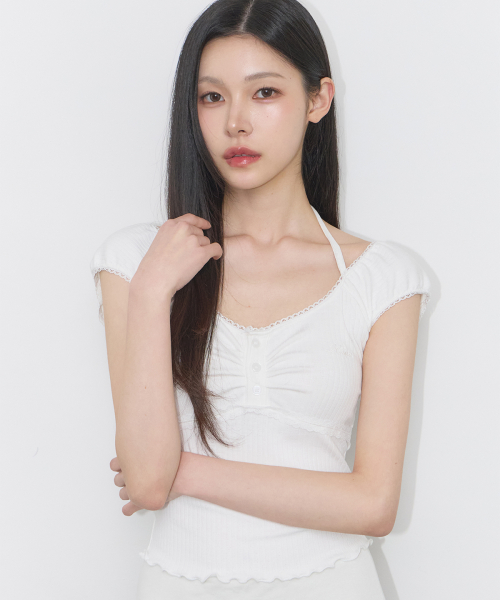 BUTTON HALTER SLEEVELESS WHITE