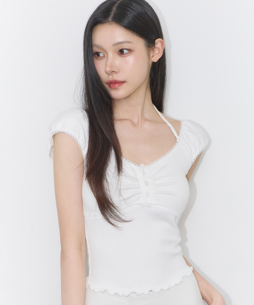 BUTTON HALTER SLEEVELESS WHITE