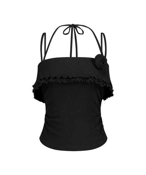 ROSE RUFFLE SLEEVELESS BLACK
