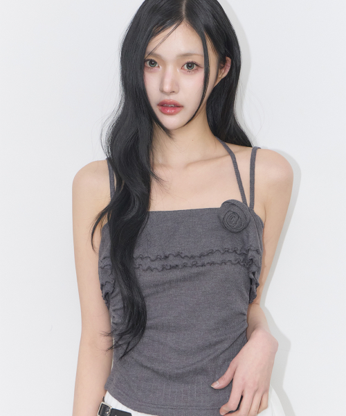 ROSE RUFFLE SLEEVELESS CHARCOAL