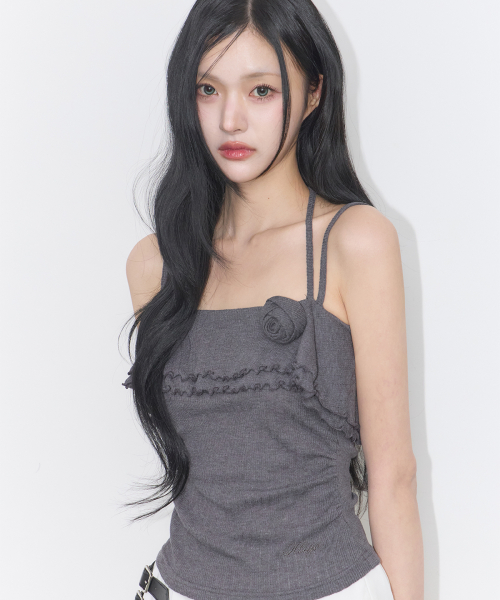 ROSE RUFFLE SLEEVELESS CHARCOAL