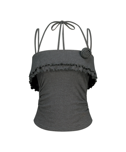 ROSE RUFFLE SLEEVELESS CHARCOAL