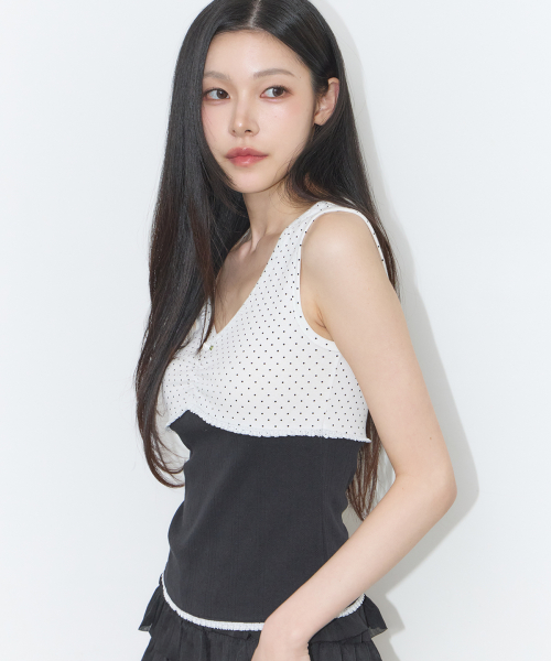 DOT COLOR-BLOCKED SLEEVELESS WHITE