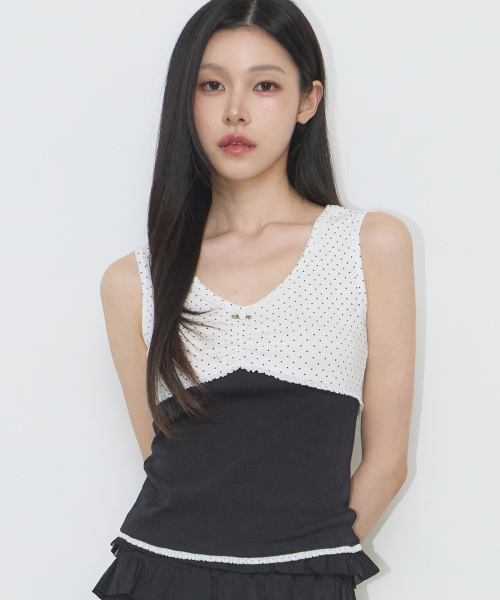 DOT COLOR-BLOCKED SLEEVELESS WHITE