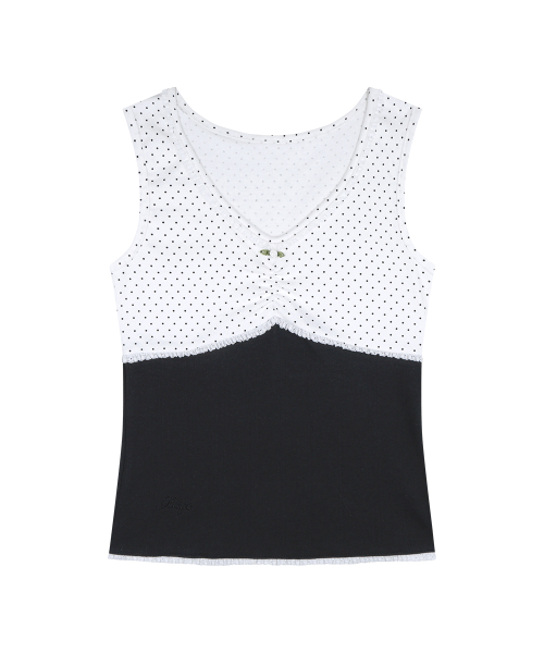 DOT COLOR-BLOCKED SLEEVELESS WHITE