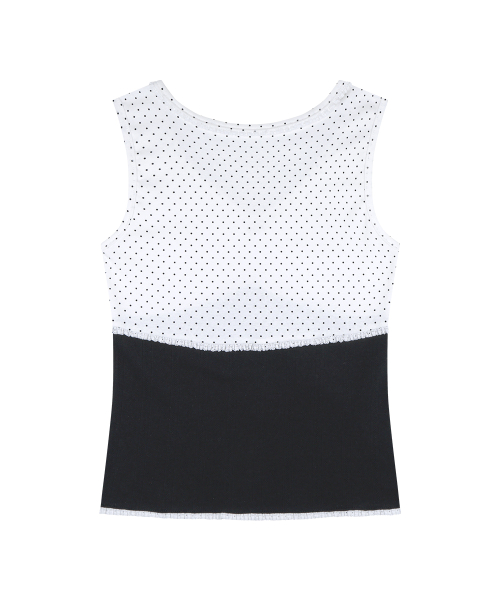 DOT COLOR-BLOCKED SLEEVELESS WHITE
