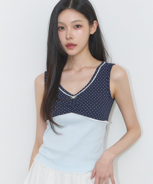 DOT COLOR-BLOCKED SLEEVELESS NAVY