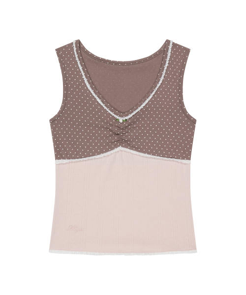 DOT COLOR-BLOCKED SLEEVELESS BROWN