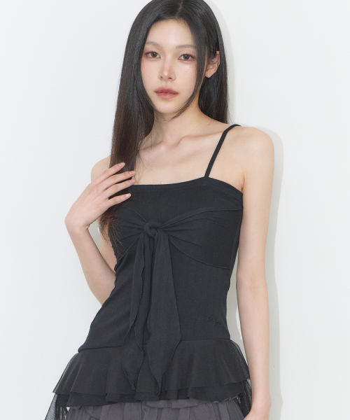 RIBBON TIE SLEEVELESS BLACK