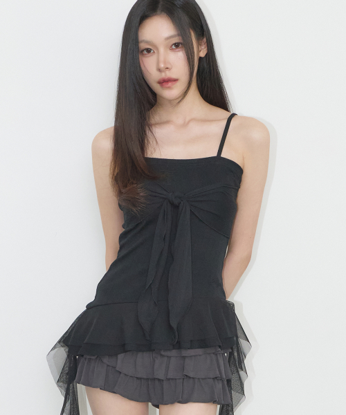 RIBBON TIE SLEEVELESS BLACK