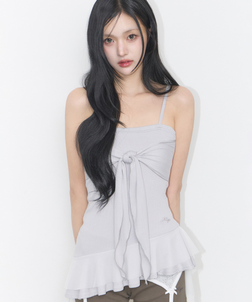 RIBBON TIE SLEEVELESS GRAY
