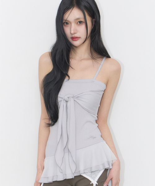 RIBBON TIE SLEEVELESS GRAY
