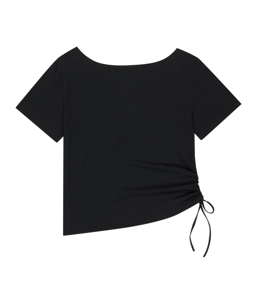 RIBBON STRING OFF SHOULDER T-SHIRT BLACK