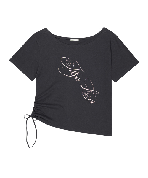 RIBBON STRING OFF SHOULDER T-SHIRT CHARCOAL