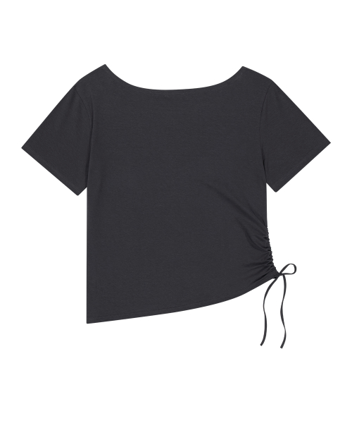 RIBBON STRING OFF SHOULDER T-SHIRT CHARCOAL