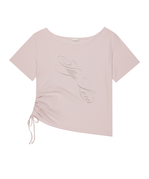 RIBBON STRING OFF SHOULDER T-SHIRT PINK