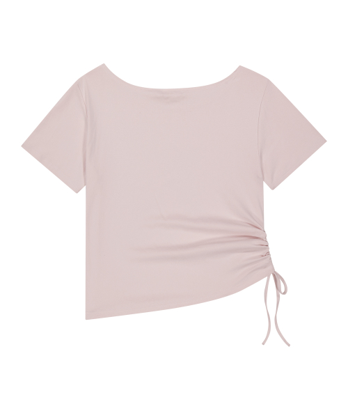RIBBON STRING OFF SHOULDER T-SHIRT PINK
