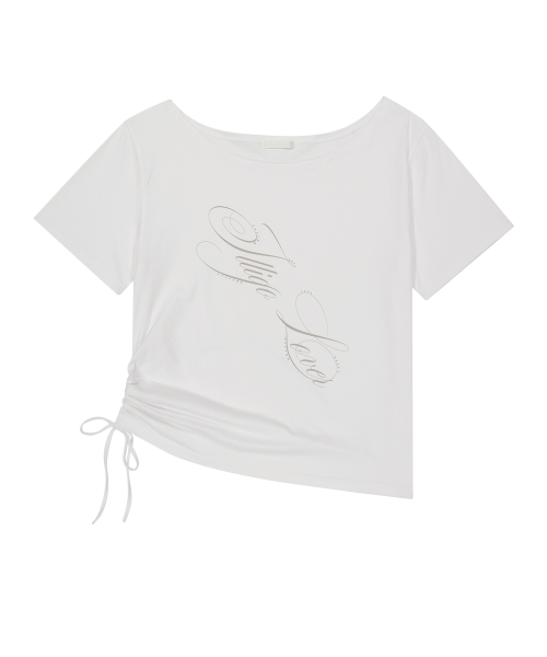 RIBBON STRING OFF SHOULDER T-SHIRT WHITE