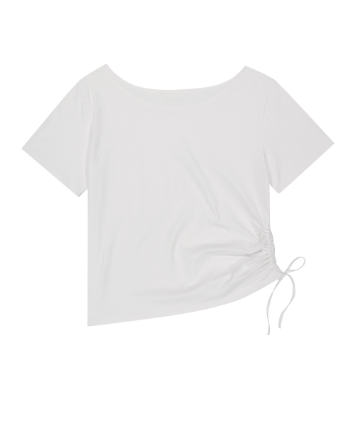 RIBBON STRING OFF SHOULDER T-SHIRT WHITE