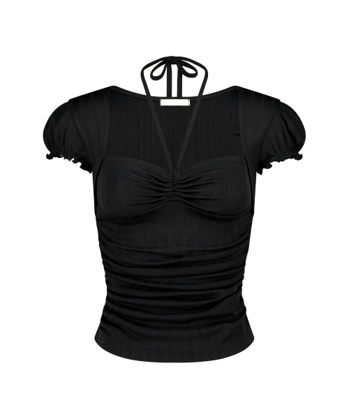 SHIRRING HALTER TOP BLACK