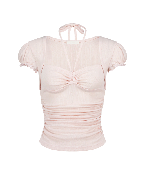 SHIRRING HALTER TOP PINK