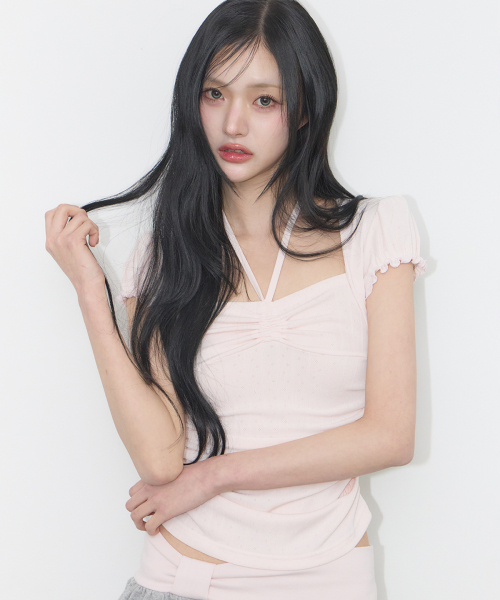 SHIRRING HALTER TOP PINK