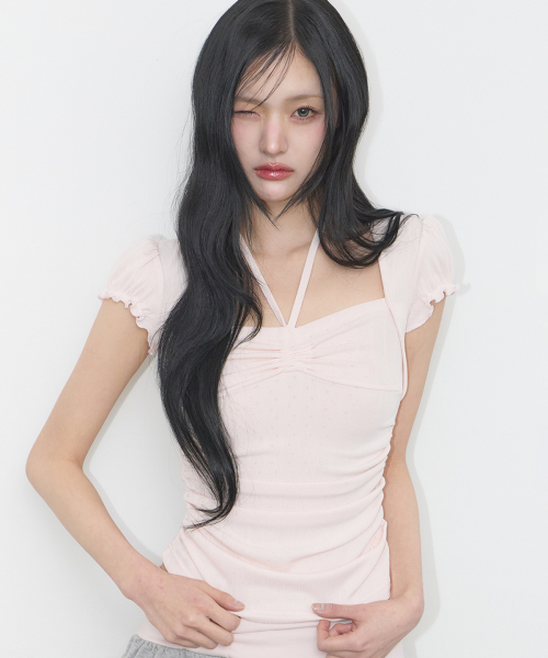 SHIRRING HALTER TOP PINK