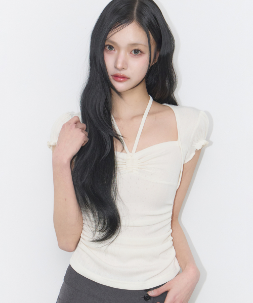 SHIRRING HALTER TOP IVORY