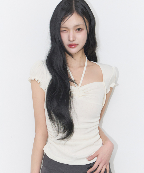 SHIRRING HALTER TOP IVORY