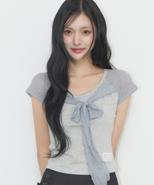 LACE RIBBON COLOR-BLOCK T-SHIRT MELANGE