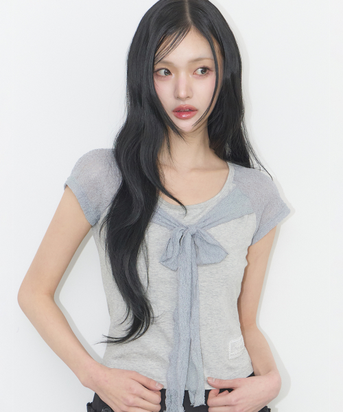 LACE RIBBON COLOR-BLOCK T-SHIRT MELANGE