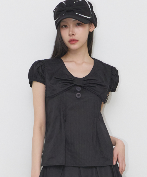 SAILOR BOW COLLARED BLOUSE BLACK