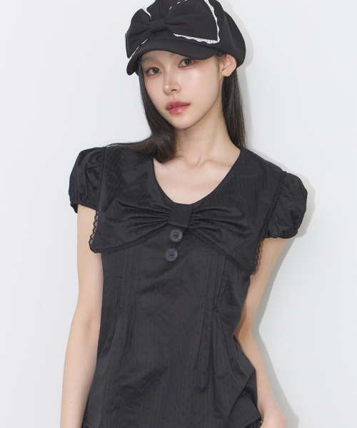SAILOR BOW COLLARED BLOUSE BLACK