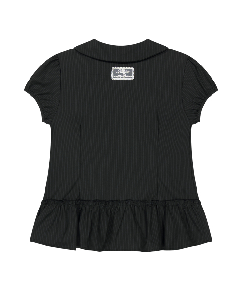 BOW POCKET RUFFLE BLOUSE STRIPE BLACK