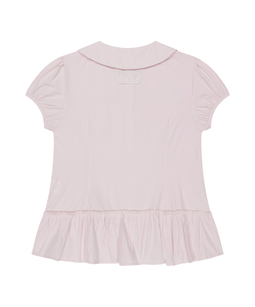 BOW POCKET RUFFLE BLOUSE PINK