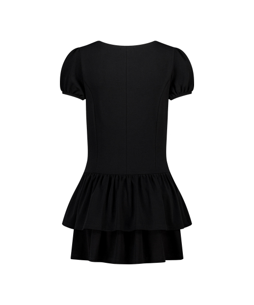 BOW FLARE MINI DRESS BLACK