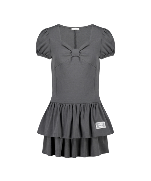 BOW FLARE MINI DRESS CHARCOAL
