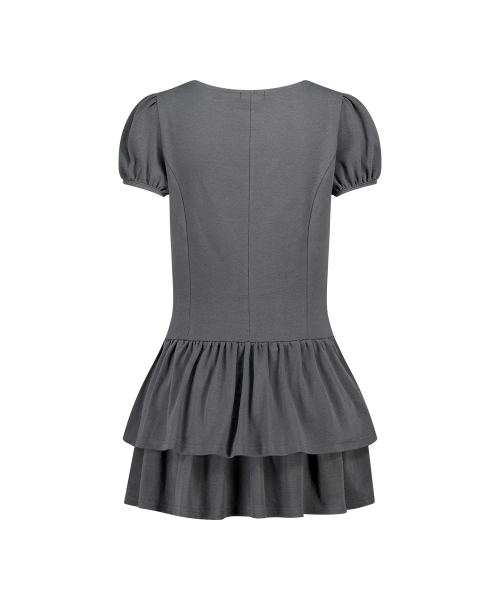 BOW FLARE MINI DRESS CHARCOAL