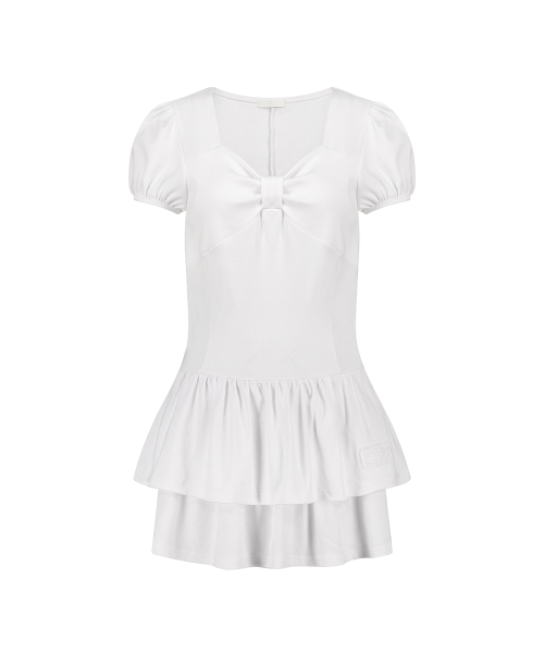 BOW FLARE MINI DRESS WHITE